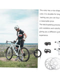 Top Shelf Mountain Bike Disc Brake Kit Featuring Robust Hydraulic Mechanical Calipers With Snappy Engagement And Rock Solid Coated Rotors For Reliable Trail Control, showing a cyclist with a bike, brake components, and rotors.