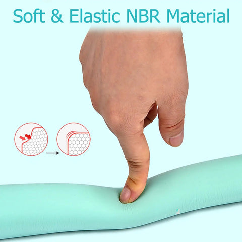Demonstrating the softness of 78.7 Inch L Shaped Corner Protector Self Adhesive Foam Edge Guards with finger pressing on foam