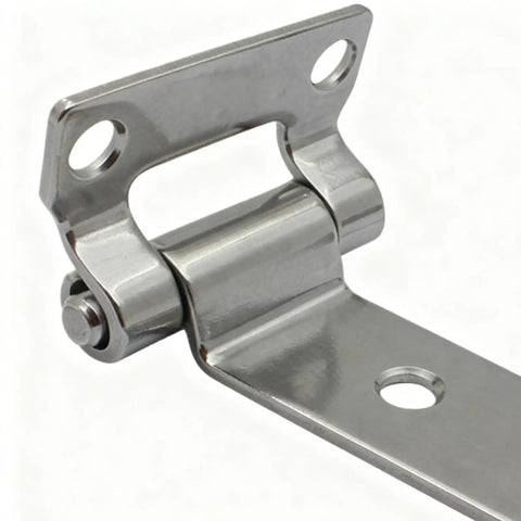 Close-up of Premium Stainless Steel Hinges For Boats And Cabinets Ultra Heavy Duty Marine Hardware, 304 steel, mirror polished.