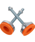 Heavy Duty Swivel Leveling Feet For Workbenches And Shop Tables With Quick Height Adjustment Non Slip Rubber Pads Rock Solid Base Built Tough Construction No Fuss Setup For Workshop Machines Two Pack with orange rubber pads and steel bolts.