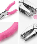 Dual Size Paper Hole Punch Set With Pink Soft Grip Handles, showing details of punches, grip, and heavy duty metal build for DIY crafts