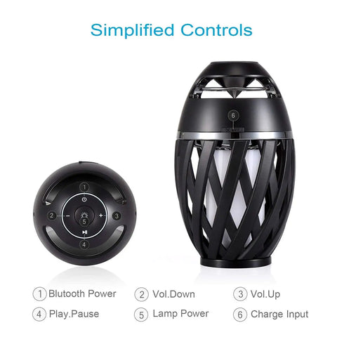 LED Flame Outdoor Table Lamp With Bluetooth Speaker Rechargeable Ambience Lantern With Flickering Warm Light and control panel
