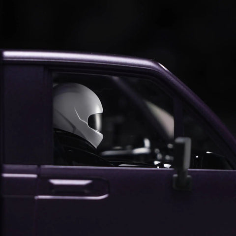 Driver's side view of Hard Body With Interior And Bed Cage For 1 To 10 Scale RC Crawler In Purple Dope Premium Exterior