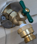 5 Pack Lead Free Brass 3/4 Inch MHT Hose Bibb Connector Backflow Preventer Vacuum Breaker Anti Siphon Fitting With Extra Set Screws For Garden Spigot And RV Hose Hookup installed on outdoor spigot