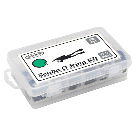 166 Piece Scuba O Ring Kit With FKM90 Rubber Seals in clear box, labeled for dive hoses and tanks, high temperature fuel resistant.
