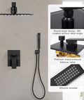 Matte Black Concealed Shower Set With Built-In Pressure Balance Valve, Ultra-Thin 8-Inch Rain Shower Head, Handheld, and Trim Kit