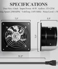 6 Inch Black Exhaust Fan With Variable Speed Controller, 110V Wall Mount, Backdraft Damper, 353 CFM, Low Noise