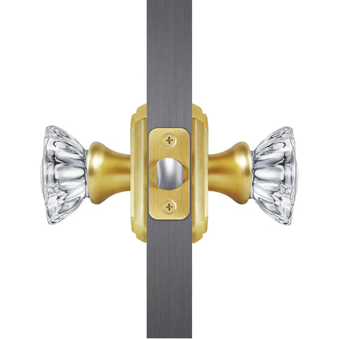 Antique Crystal Door Knob Set In Satin Brass For Interior Doors With Passage Function Real Glass Knobs On Zinc Rosettes