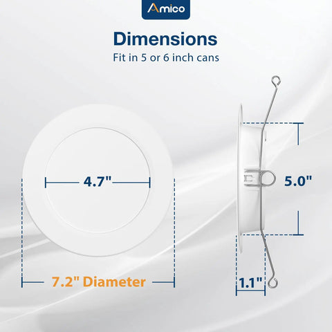 Dimensions of 24 Pack 5 To 6 Inch Recessed Lighting LED Can Lights Adjustable 5Cct White Flush Mount Downlights show sizes.