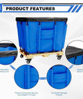 Top Shelf Heavy Duty Vinyl Basket Truck Glide Smooth Industrial Laundry Hamper Commercial Service Cart With Sturdy Wheels Blue Cover features adjustable drawstring and storage pockets.
