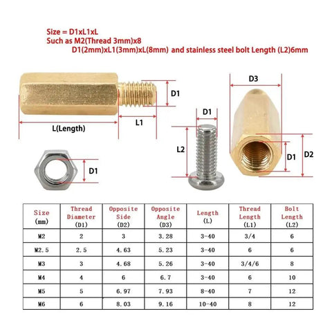 Brass Standoff Spacer Kit 10Pcs M2 M2.5 M3 Hex Threaded Bracket Pillars For Motherboard And PCB Mounts 17mm Length Bracket Rack Support Metal Screws Nuts Bolts For DIY Electronics And Furniture Projects, brass hex spacer dimensions