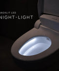 Slick Smart Bidet Toilet Seat With Heated Seat And Warm Water Spray Plus Air Dryer Remote Control Elongated Shape for illuminated toilet bowl at night.