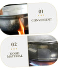 High Temp Aluminum Pot Repair Patches For Cookware Leak Fix on stainless steel pot, sealing leak near flame, adhesive patch visible