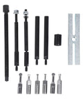 Awesome 13 Piece Embedded Bearing Removal Tool Kit For ISO Bearings 6004 And 6302 Made Of Heavy Metal Will Not Break When Popping Stuck Bearings Easy To Use For Pros Who Need A Solid Set To Fix Garage Stuff Fast, 13-piece metal parts laid out
