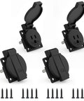 Tough As Nails 4 Pack US Standard Waterproof Power Outlet Faceplate 15A 125V Three Hole Wall Socket Heavy Duty Flame Retardant PA66 Nylon Cover For Garage And Workshop with black faceplates and screws.