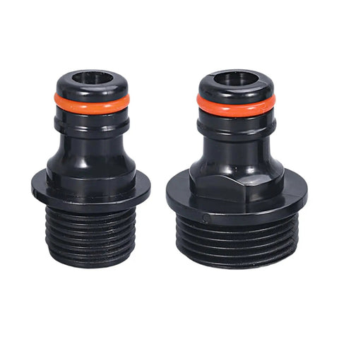 Garden Hose Quick Connect Fittings Pack Of 2 3/4 Inch GHT Male Nipples Adapters for Water Coupling shown close-up with black finish