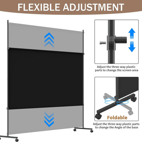 Movable Room Divider With Caster Wheels And Brakes For Easy Moving And Locking In Place 6 Feet By 6 Feet Privacy Screen Black detail