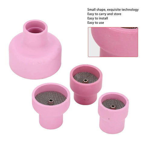 Top Tier Ceramic Welding Cup Kit For TIG Torch With 12 14 16 Size Inner Diameter Lens Nozzles Center Hole, pink ceramic nozzles.