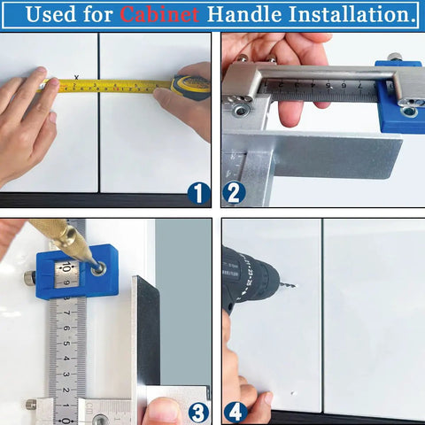 Steps for using Metal Cabinet Handle Jig With Automatic Center Punch Jitter Free Drilling Guide For Drawers And Doors
