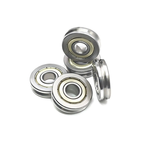 Rock Solid V6000ZZ Deep Groove Ball Bearings 10 Pack Sealed V Groove Guide Pulley Sheave angled view of stainless steel bearings.