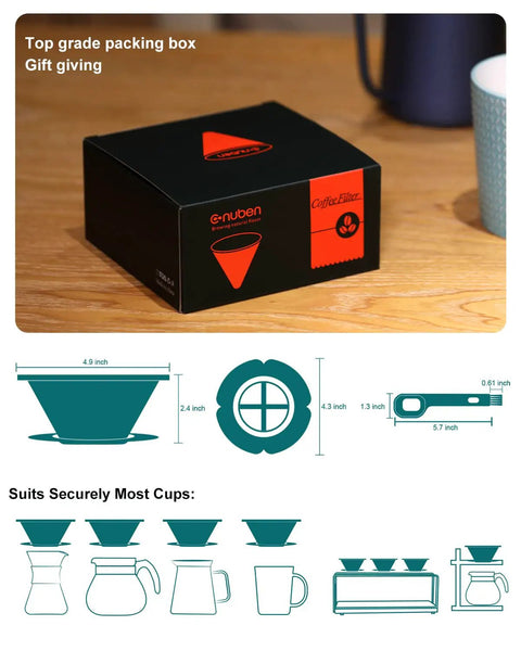 Packaging box for Stainless Steel Pour Over Coffee Dripper Cone 1 To 3 Cup, Reusable Paperless Metal Filter, Easy Clean, Fits Most Cups.