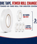 White Cloth Duct Tape Half Inch By 60 Yards No Hassle Peel Residue Free Grip Heavy Duty Rubber Adhesive shown with comparison to short rolls.