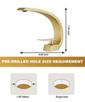 Dope Brushed Gold Bathroom Sink Faucet with Sleek Single Handle and Single Hole Install, showing dimensions and hole size