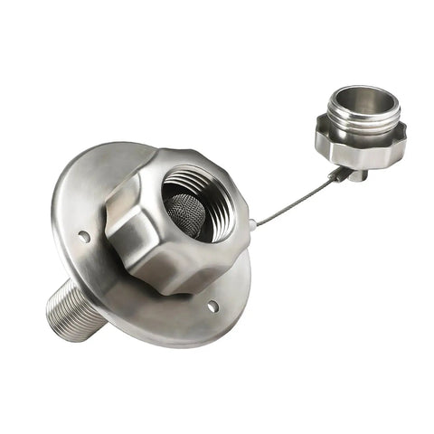 Heavy Duty All Metal RV City Water Inlet With Check Valve For Camper Motorhome Trailer And Marine Use Stainless Steel Water Fill Inlet Replacement Rugged RV Water Connection With Dust Cap, stainless steel inlet with cap