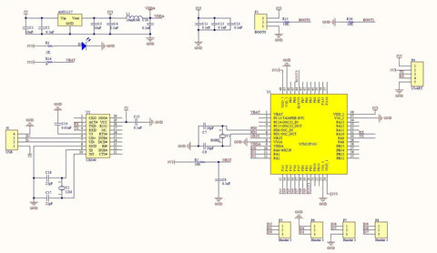 Schematic diagram for USB 10 Channel 12 Bit Data Acquisition Module with STM32 MCU and CH340 USB to serial interface.
