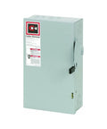 Solid As A Rock Sixty Amp Dual Pole Safety Switch in gray, designed for quick cartridge compatibility and indoor electrical disconnection.