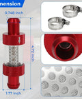 3/4 Inch Universal Inline Coolant Filter For Heater Core Red with stainless clamps and detailed close-up views