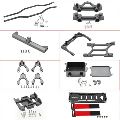 Beefed Up Carbon Fiber RC Car Chassis Frame Upgrade For SCX10 II Rock Crawler 1/10, metal components with screws, top view