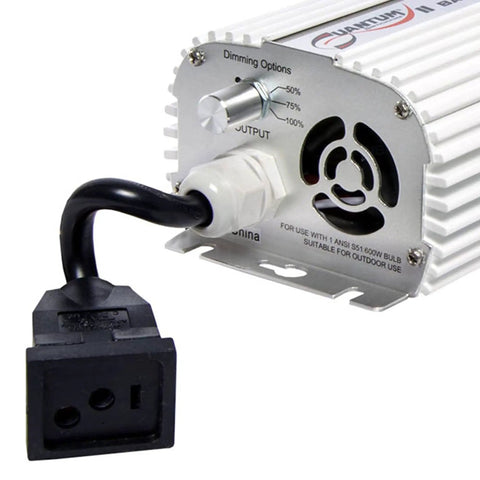 Close-up of Dimmable 600W Ballast For Metal Halide And High Pressure Sodium Bulbs, 120V 240V Ready With Cords Included, dimming knob
