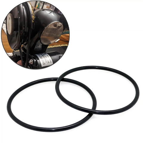 Top Shelf Universal Sewing Machine Motor Stretch Belt Replacement For Singer Kenmore White Household Models 2 Pack With Durable Nitrile Rubber Build 13 To 15 Inch Perimeter And 3/16 Inch Diameter, featuring two black belts.