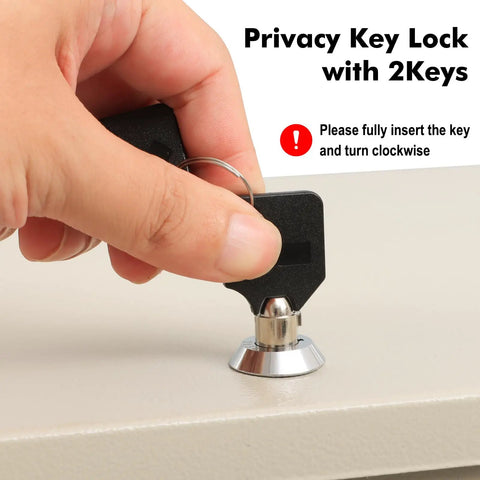 Hand inserting key into Beefy Fireproof Safe Box With Key Lock For Valuables And Documents, Tough As Nails Fire Resistant Lockbox.