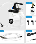 4L Vacuum Brake Bleeder Kit One Person Pneumatic Fluid Extractor With 1L Refilling Bottle and accessories, including hose, adapters, and wrenches for cars and trucks.