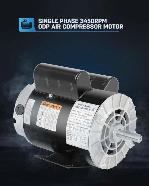 Beefy 3HP Air Compressor Motor 3450 RPM Open Drip Proof 56 Frame Five Eighths Inch Keyed Shaft 1.88 In CCW 115 230V