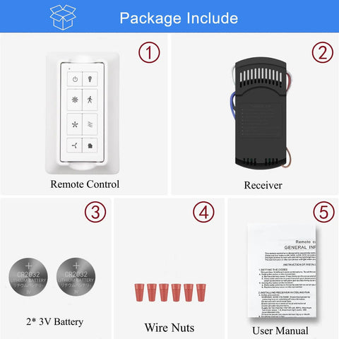Smart WiFi Ceiling Fan Remote Kit With Light Dimmer And 3 Speed Settings, Nature Breeze, No Wiring Needed, package components
