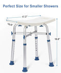 Heavy Duty Shower Chair For Bathtub With 500lb Capacity Adjustable Height No Tools Needed Non Slip Seat Anti Slip Feet White Or Beige Safe And Easy Bathroom Upgrade shown with dimensions.