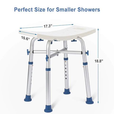 Heavy Duty Shower Chair For Bathtub With 500lb Capacity Adjustable Height No Tools Needed Non Slip Seat Anti Slip Feet White Or Beige Safe And Easy Bathroom Upgrade shown with dimensions.