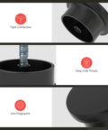 Close-up features of Sleek Black Cabinet Knobs Set 10 Pack Round Metal Zinc Drawer Pulls for Kitchen Cabinets Cupboards Dressers and Desks Easy Install Hardware By Homdiy for Modern Furniture Makeover, showing tight connection, deep hole thread, and anti-fingerprint details.