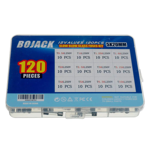 Premium Slow Blow Glass Fuse Kit 120 Pc Value Pack 12 Fuse Types 0.5A To 10A 5x20mm 250V Clear Storage Case Perfect For DIYers Home Auto And Electronics Repairs