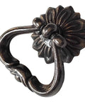 Close-up of Dark Antique Brass Ring Pulls For Dresser Drawers And Cabinets, Vintage Swing Bail Handles, Single Hole Cabinet Hardware
