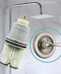 Close-up of Shower Valve Cartridge Replacement Kit For Single Handle 13 14 Series Faucets next to shower setup.