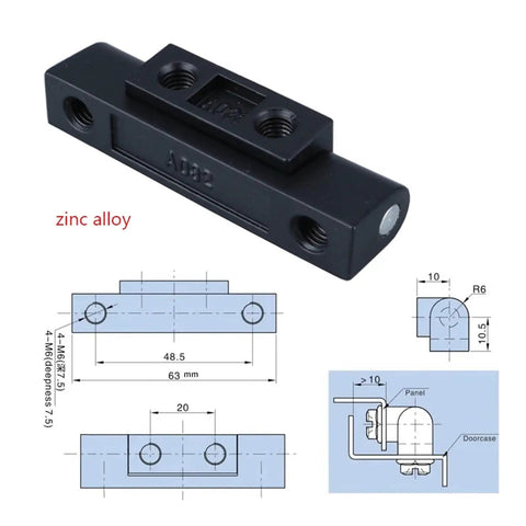 Two Pack Switch Control Box Door Distribution Cabinet Base Case Hinges Detachable Network Instrument Equipment Fitting Hardware, black zinc alloy hinge with technical drawing