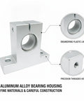 Rock Solid Aluminum Linear Shaft Support Block And Bearing Housing For Cnc Machine And Automation Setup Smooth Sliding Action With Dead Nuts Precision Bore. Close-up of aluminum housing with plastic liner and threaded hole.