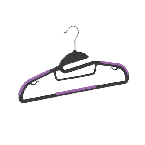 Premium Quality Space Saving Plastic Hangers With Non Slip Rubber Shoulder Guards And Pant Bars Smooth 360 Swivel Hooks For Keeping Your Favorite Fits Crisp Black Purple Closet Upgrades Pack Of Fifty