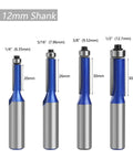 Heavy Duty 12 Inch Flush Trim Router Bit With Smooth Bearing, 12mm shank sizes for precision wood milling and edge cutting.