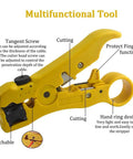Close-up of a yellow coax cable cutter from the Multifunction Coax Cable Crimping Tool Kit With Stripper And Tester For RG6 RG59 RG11