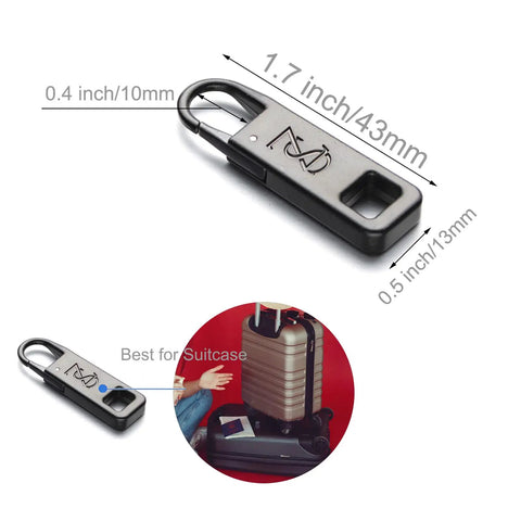 Heavy Duty Detachable Zipper Pull Replacement Set For Suitcases And Bags, Large Strong Metal Pull Handles, 4 Piece Zinc Alloy Repair Kit, Easy To Install, Prevents Zippers From Slipping Or Falling Off, black 43mm luggage pull